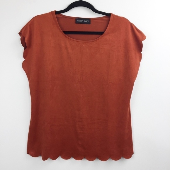 Mandy Evans Tops - Mandy Evans Suede Feel Tee Scallop Edges